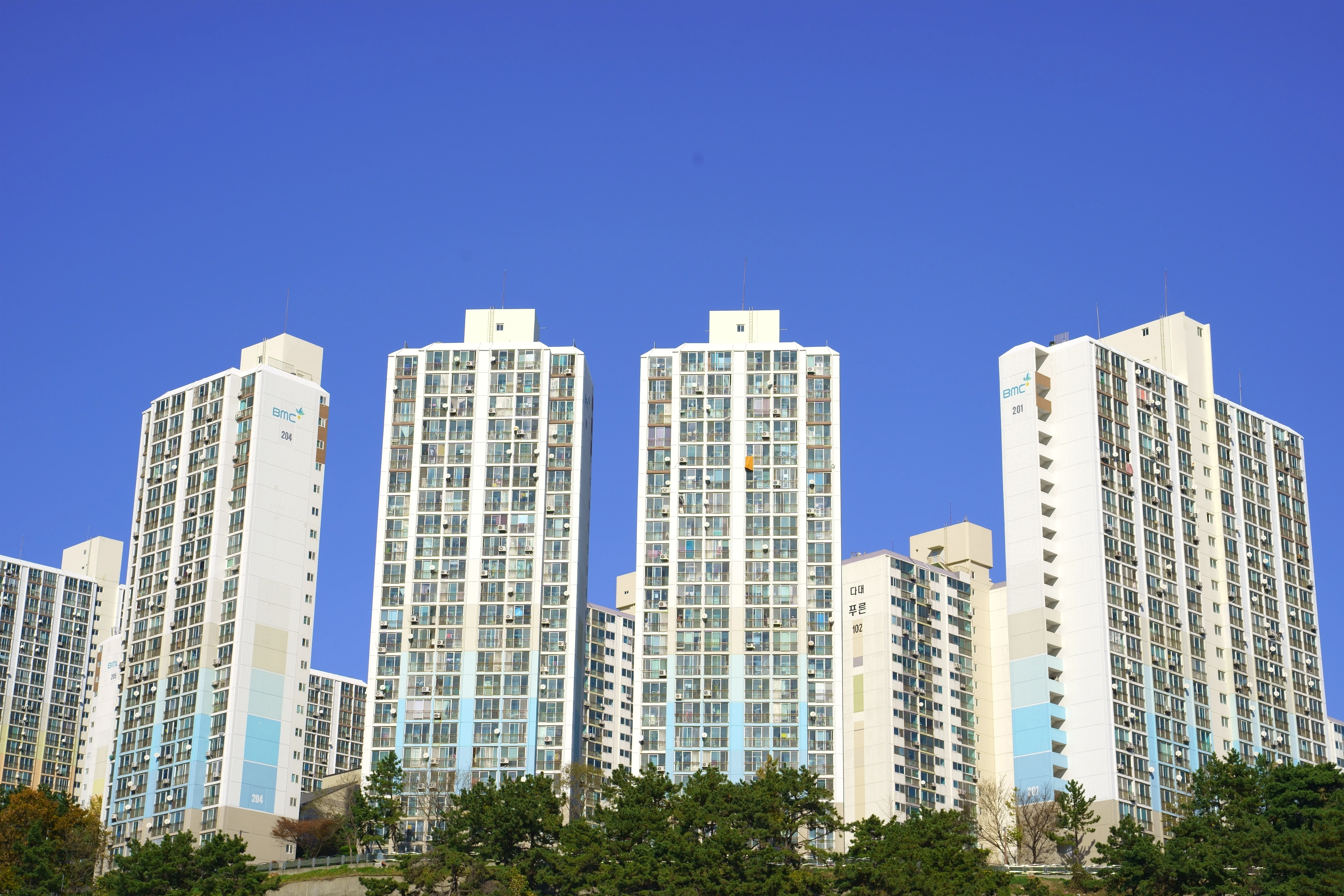 Modern Apartment Skyline Under Clear Blue Skies